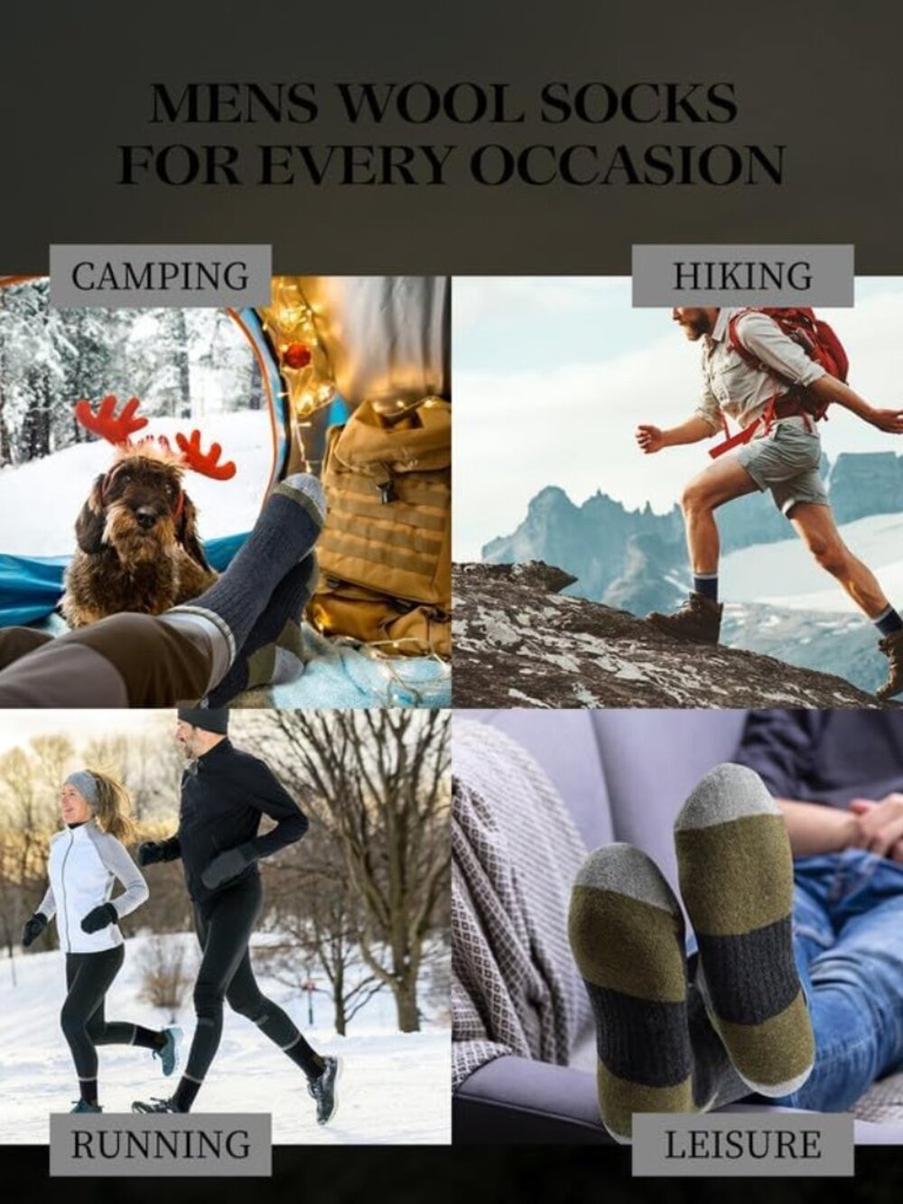 Merino Wool Hiking Socks for Men - 5 Pairs Thick, Warm, Thermal Winter Crew Sock - Picture 6 of 6